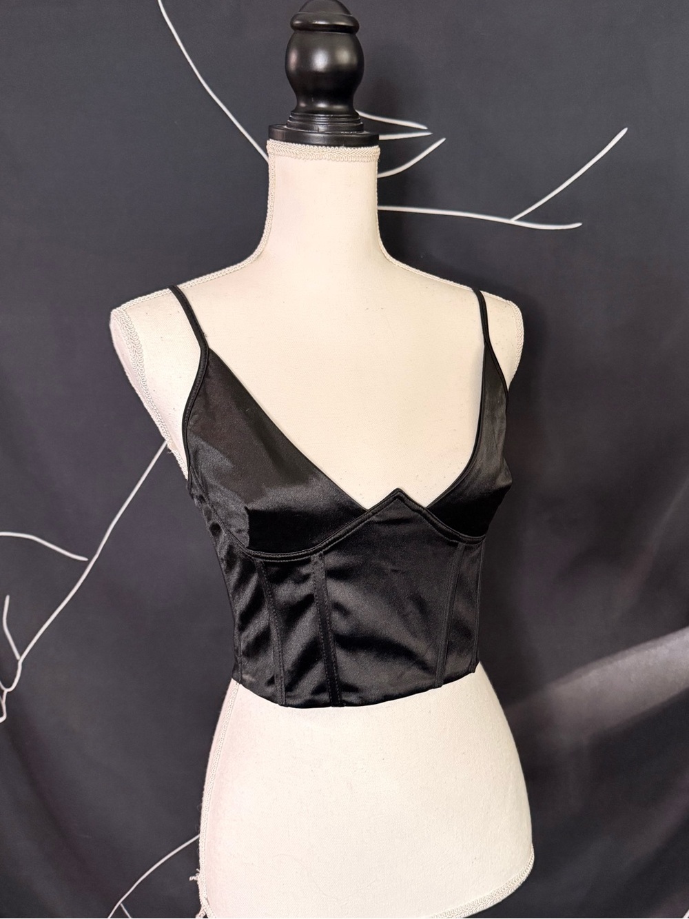 Women's Black Satin Bustier Crop Top